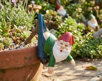 Lustiger hängender Gnomharz-Planterdekor, Mini-Gartenzwergstatue, wunderliche Feengartenverzierung, Geschenk für Mutter und Oma