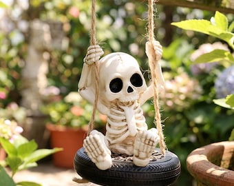 Swinging Skeleton Reifen Schaukel Hängen Dekor, süße Halloween-Skelett Figur, Garten & Terrasse Gruselige Dekor, Geschenk für Skelett-Liebhaber