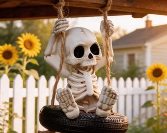 Wunderliche hängende Skelett-reifenschaukel-Verzierung, Harz-Skelett-Garten-Dekor, gruseliges Halloween-Dekor, einzigartiges Geschenk für sie / ihn