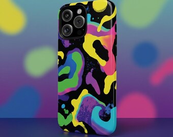 Pop art Cyberpunk Handyhülle mit Neon Splatter Design|2 Schichten Stoßschutz iPhone Hülle11-17 ProMax Air Pro Plus Mini XSMAX XS XR X