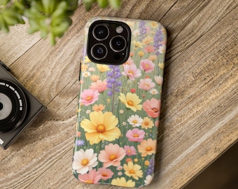 Dichten Pastell Blumenfeld iPhone Hülle 13-17 Pro Max | Pink Pfirsich Lavendel Mint