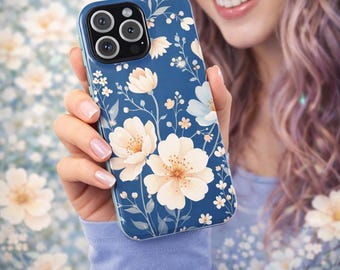 Minimalistisches Blumenmuster im koreanischen Stil in sanften pastelligen Blautönen. Hülle iPhone 13 14 15 16 17 / Pro Max Air Pro Plus Mini