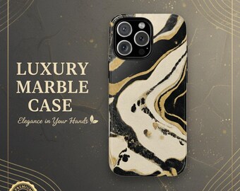 Schwarz Gold Marmor Handyhülle | Stoßfeste Hülle iPhone 11 12 13 14 15 16 17 / ProMax Air Pro Plus Mini XSMAX XS XR X