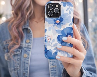 Blaue Aquarell Blumen iPhone Hülle | Stoßfest, schlank oder robust
