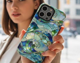 Stained Glass Ocean Wave iPhone Hülle | Stoßfeste Juwel Ton Nahtlose stoßfeste Hülle iPhone 13 14 15 16 17 / Pro Max Air Pro Plus Mini