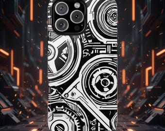 Mechanische Zahnräder Muster Handyhülle | Robuste Handyhülle | Stoßfestes Gehäuse | iPhone 13 14 15 16 17 / Pro Max Air Pro Plus Mini