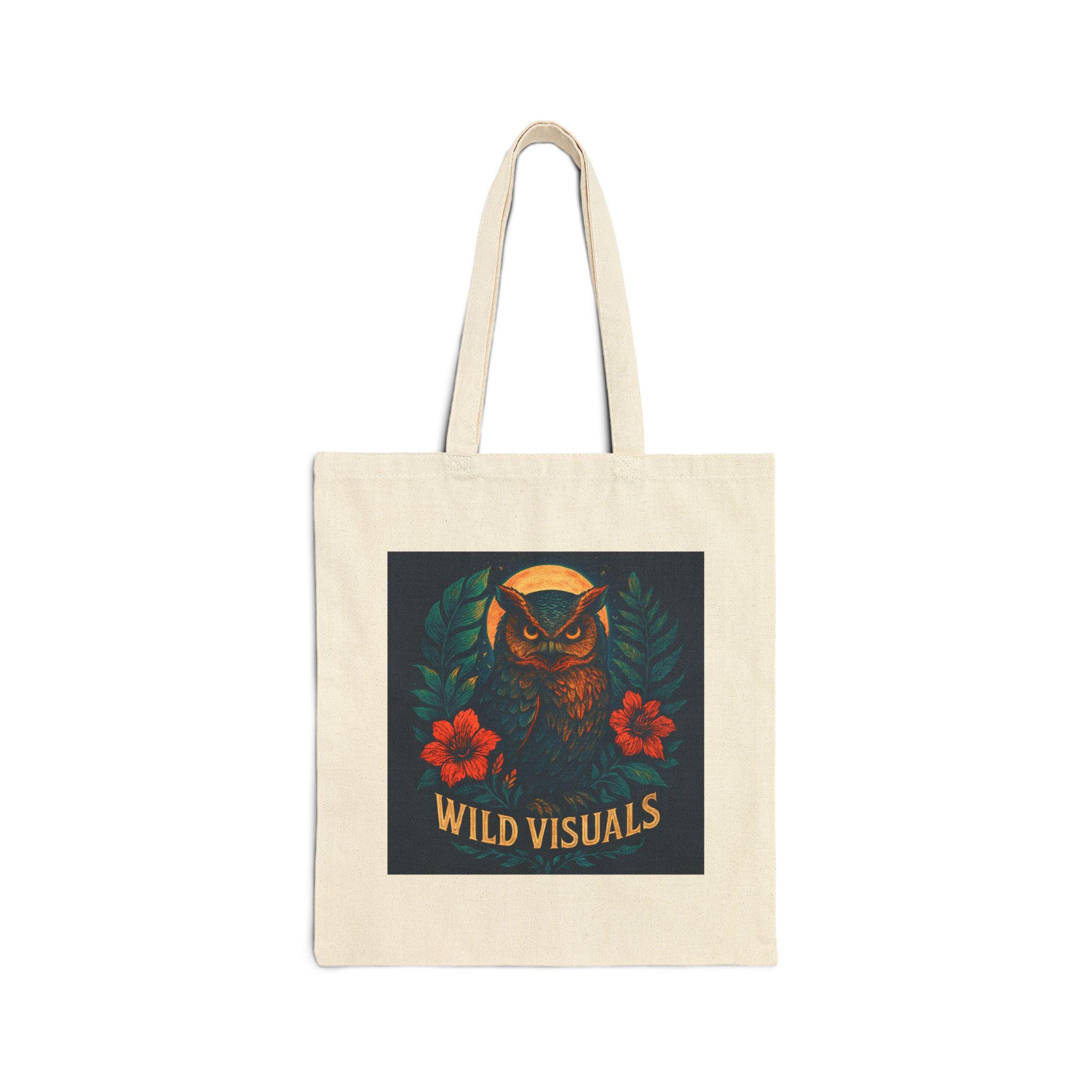 Owl Moon Floral Wild Visuals Tote Bag | Nature Illustration Canvas Tote