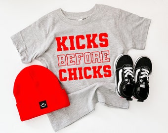 Kicks Before Chicks Shirt | Boy Valentine’s Day Tee | Toddler Phrase Outfit | xoxo Top | Varsity Boy T-Shirt | Minimalist Font