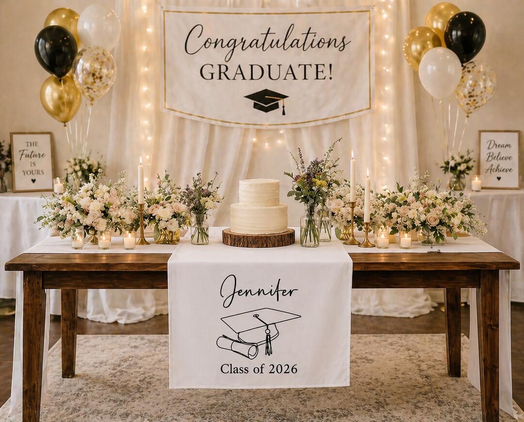 Personalized Graduation Table Runner, Class of 2026 Grad Party Table ...