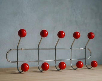 Mid-Century Chrome Coat Rack – Red Ball Hooks, Retro Pop Art Organizer