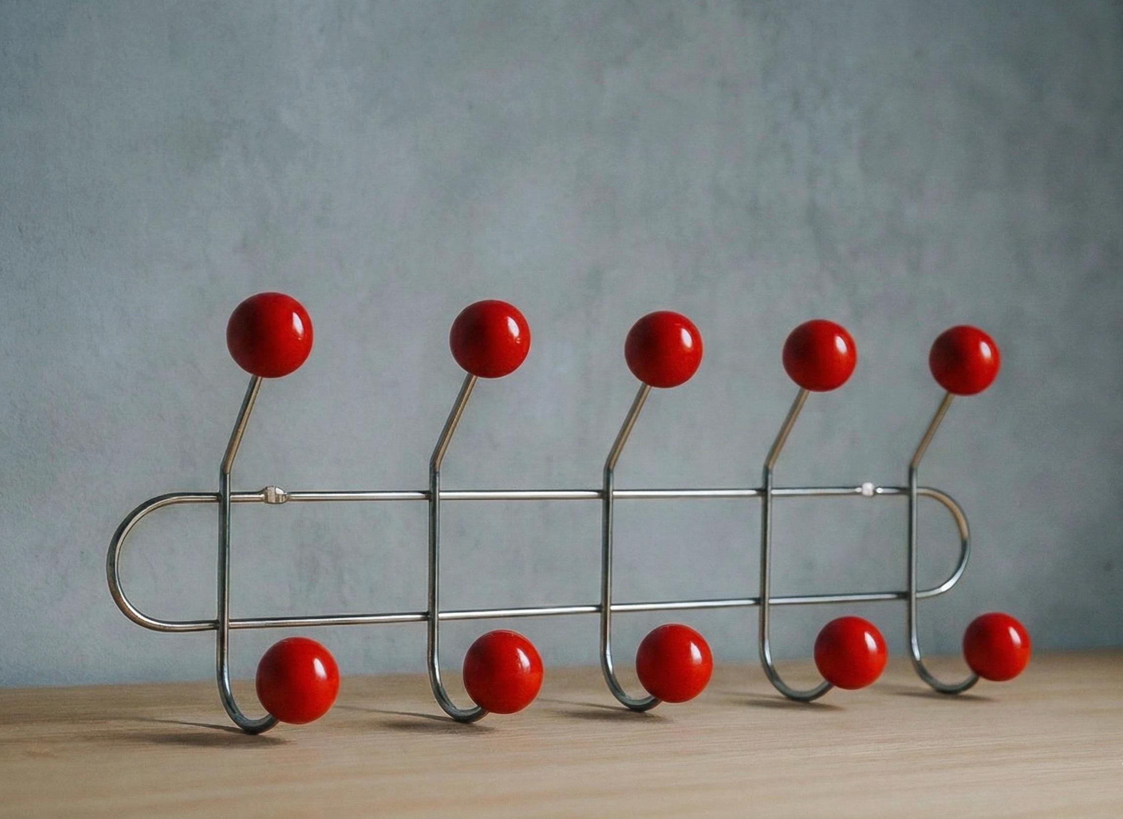 Mid-century Chrome Coat Rack – Red Ball Hooks, Retro Pop Art