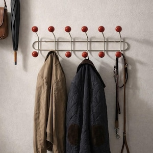 6 Hook Metal Wall Coat Rack – Mid-Century Modern Entryway Hanger, Retro 1950s Organizer