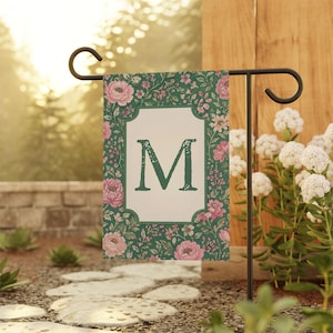 Floral Initial Monogram Garden Flag Cottagecore Design