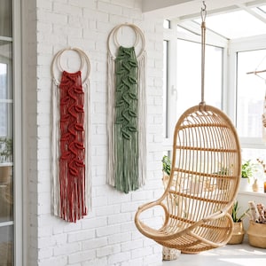Macrame Narrow Leaves Wall Hanging, Vertical Leaf Narrow Wall Decor , Boho Macrame Leaves Wall Art, Mom Gift, Long Narrow Vines Decor Set