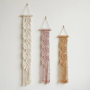 Macrame Narrow Leaves Wall Hanging, Vertical Leaf Narrow Wall Decor, Boho Macrame Leaves Wall Art | Minimalist Vine Decor