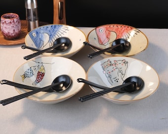 Large Ceramic Ramen Bowl Set – 900ml Japanese Noodle Bowl with Spoon & Chopsticks, Custom Soup Bowl Gift