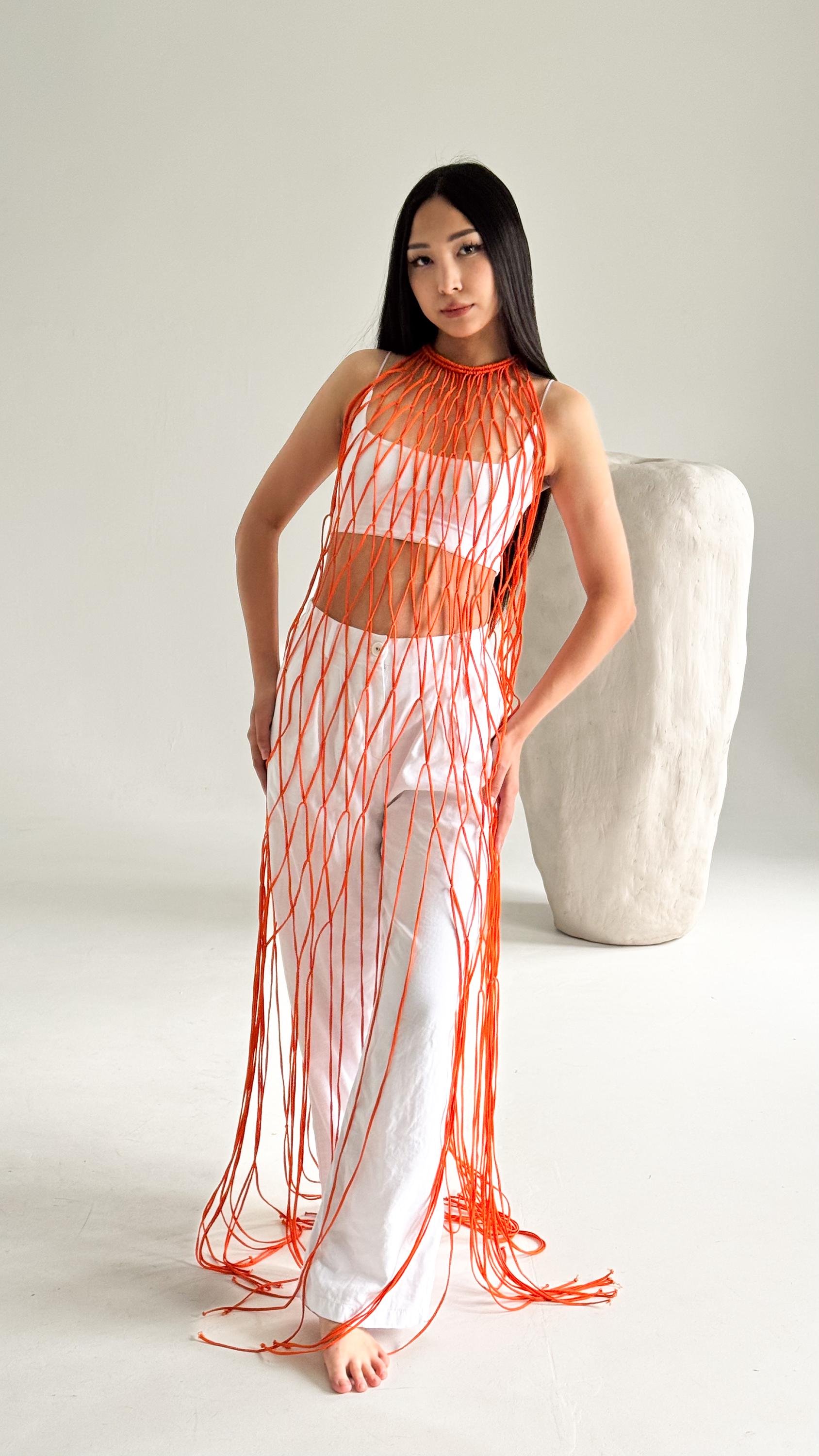 orange fishnet dress Drinks Under The Sun Fishnet Keyhole Cover Up Dress - Orange