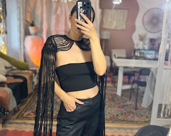 Macrame Shoulder Bolero with Ultra-Long Fringe  Statement Cape