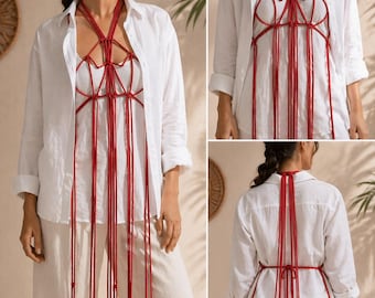 Macrame Layering Piece, Boho Outfit Accessory, Fringe Statement Piece, Festival Clothing,