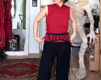 Schwarzer Makramee Fransen Gürtel, Boho Statement Taille Accessoire, Festival Outfit Harness