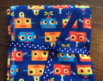 Blue Robot Faces Baby Burp Cloths