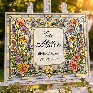 Faux Stained Glass Wedding Sign Template, Last Name Canva Pattern for DIY Acrylic Unique Home Decore