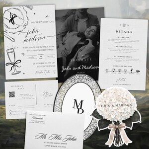 Wedding Invitation Suite, Minimalist Editable Canva Template Bundle with Envelope Liner