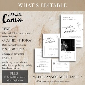 A modern minimalist wedding invitation suite designed with clean elegance, featuring a refined photo layout and coordinated invite set bundle. This digital download includes a details card with QR code RSVP, offering a seamless guest experience. Delivered as a fully editable DIY Canva template, this printable wedding stationery ensures a polished, modern elegant invite suite with instant download convenience.