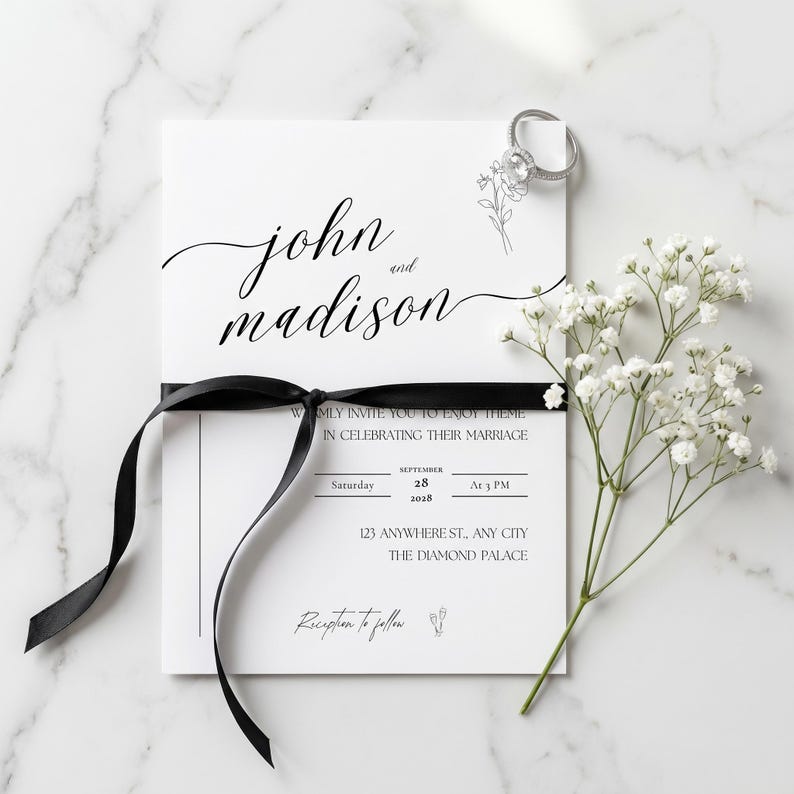 A modern minimalist wedding invitation suite designed with clean elegance, featuring a refined photo layout and coordinated invite set bundle. This digital download includes a details card with QR code RSVP, offering a seamless guest experience. Delivered as a fully editable DIY Canva template, this printable wedding stationery ensures a polished, modern elegant invite suite with instant download convenience.