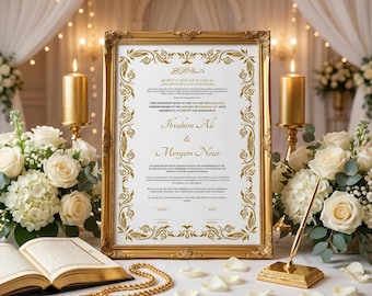 Luxury Nikkah Certificate A3, Editable Nikkah Contract Template, Printable Islamic Marriage Certificate, Gold Nikah Nama Digital Download