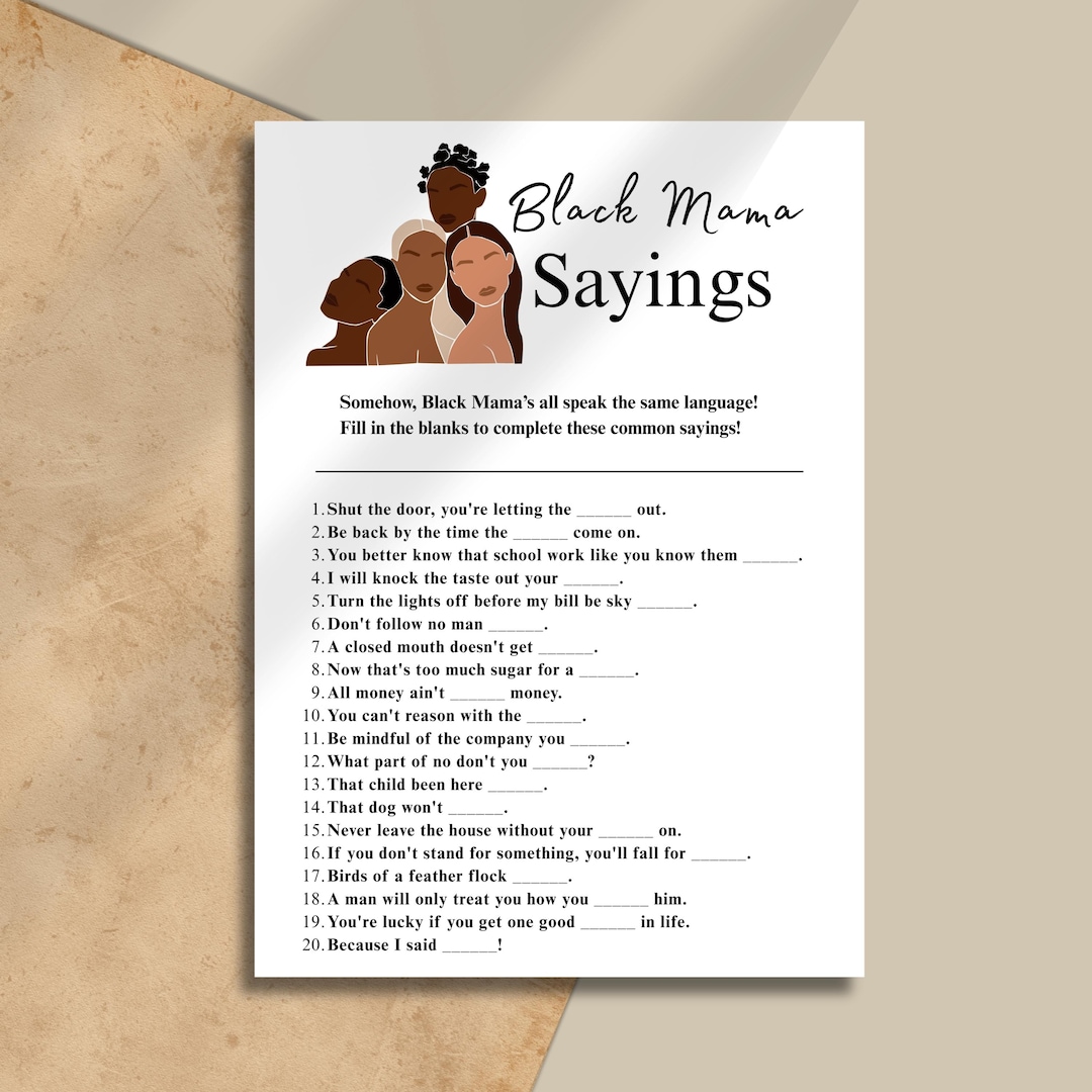 Black Mama Sayings Game With Answer Key - Editable Baby Shower Canva ...