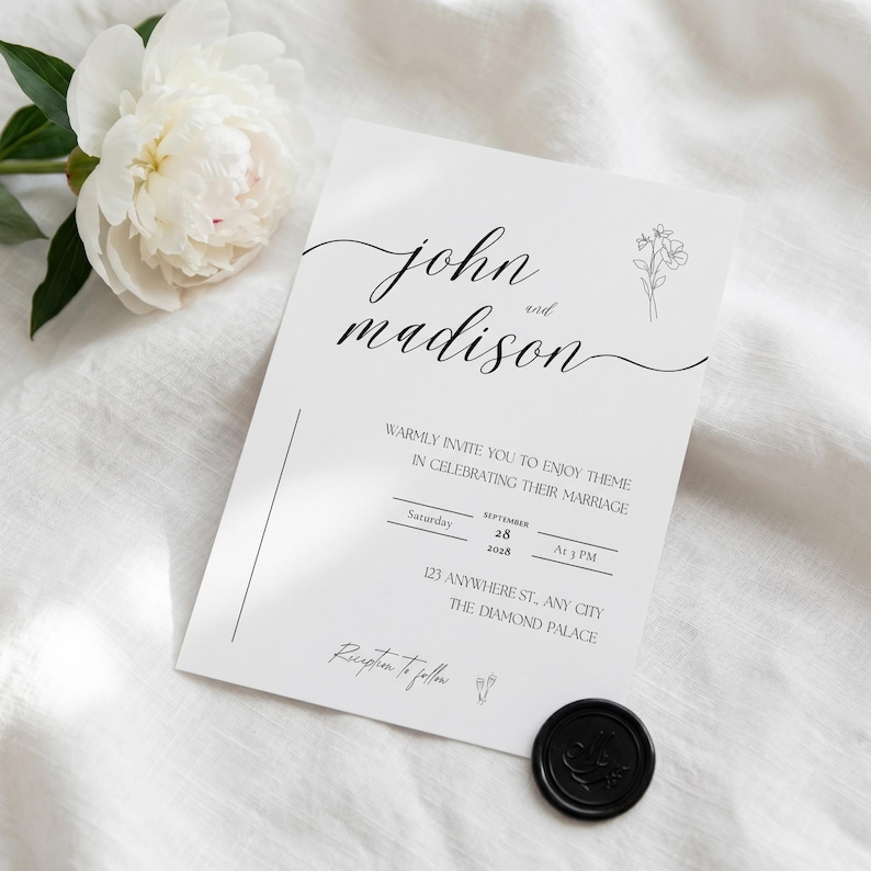 A modern minimalist wedding invitation suite designed with clean elegance, featuring a refined photo layout and coordinated invite set bundle. This digital download includes a details card with QR code RSVP, offering a seamless guest experience. Delivered as a fully editable DIY Canva template, this printable wedding stationery ensures a polished, modern elegant invite suite with instant download convenience.