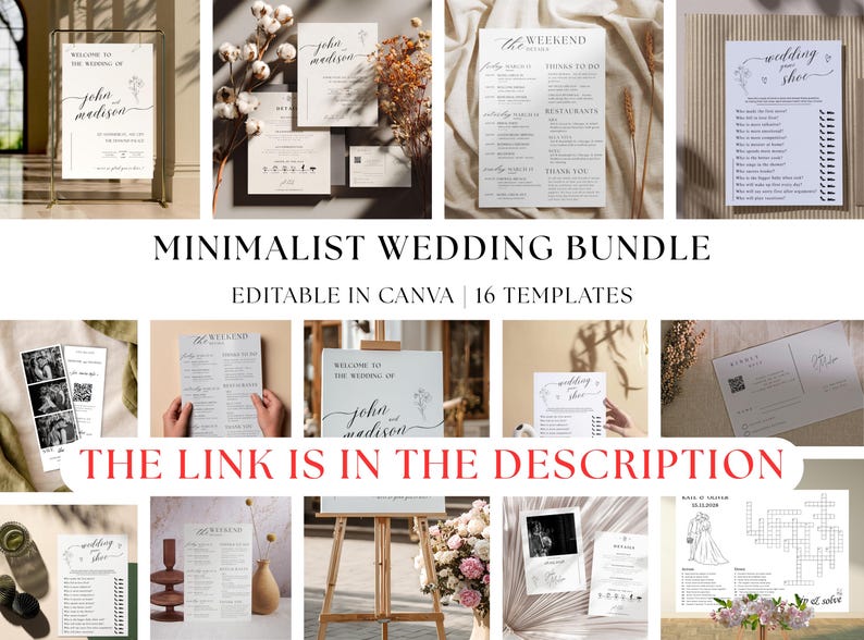 A modern minimalist wedding invitation suite designed with clean elegance, featuring a refined photo layout and coordinated invite set bundle. This digital download includes a details card with QR code RSVP, offering a seamless guest experience. Delivered as a fully editable DIY Canva template, this printable wedding stationery ensures a polished, modern elegant invite suite with instant download convenience.