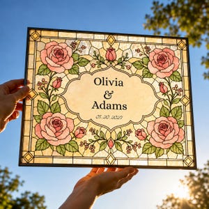 Faux Stained Glass Wedding Sign Template, 20x16 Editable Canva DIY Welcome Glass Sign, Ceremony Decor Board, Art Nouveau Style