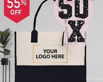 50x Custom Logo Cotton Canvas Tote Bag