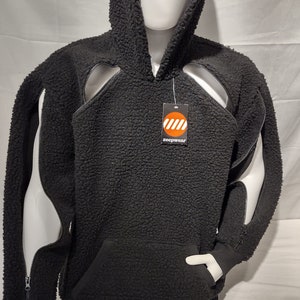 Hooded Sweatshirt with 4 strategically placed zippers in collar and in both sleeves to assist patients undergoing hemodialysis or chemo