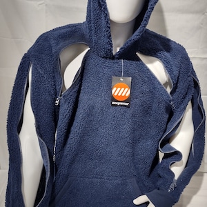 Hooded Sweatshirt with 4 strategically placed zippers in collar and in both sleeves to assist patients undergoing hemodialysis or chemo