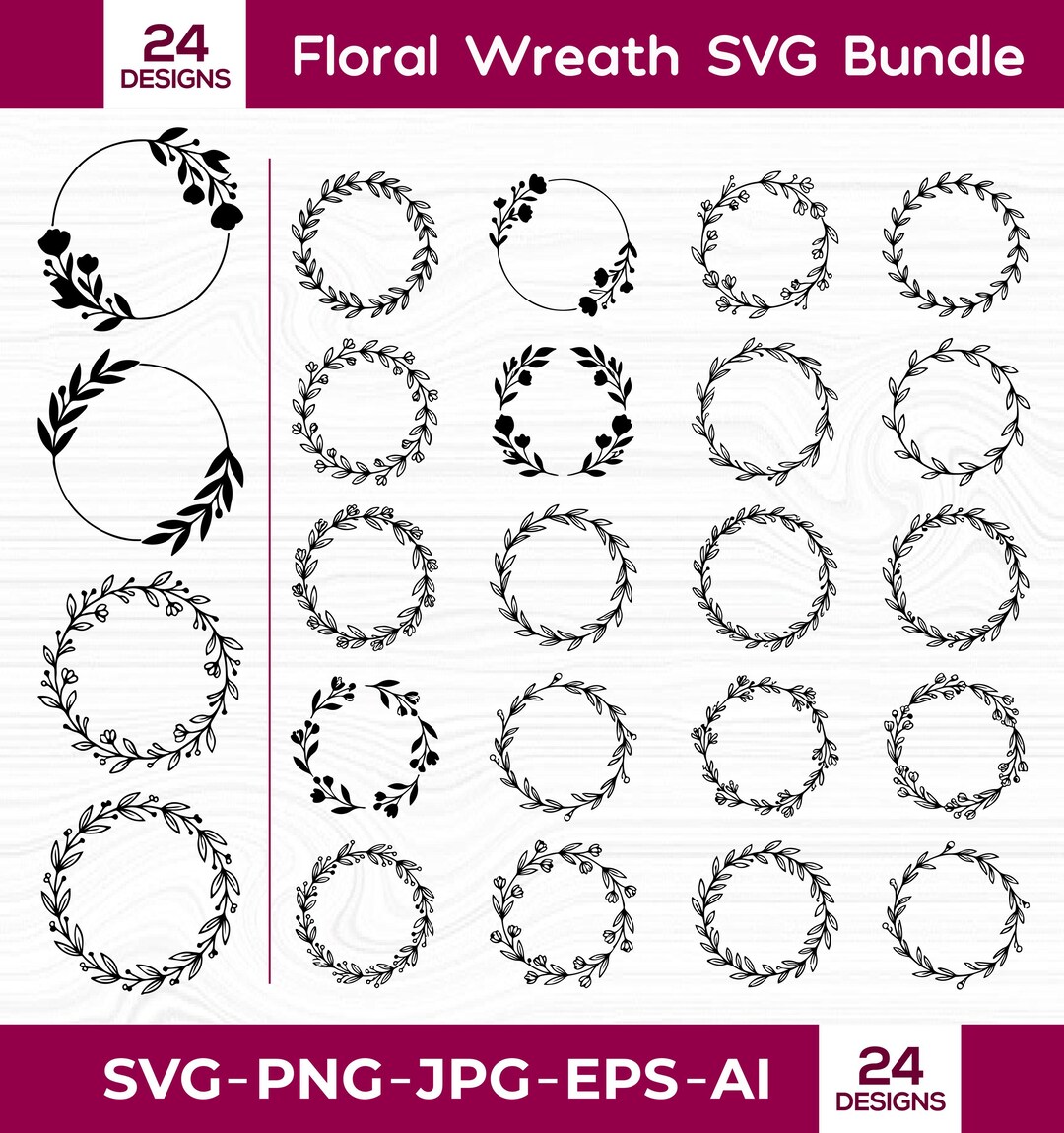 Floral Wreath SVG Bundle | Wedding Circle Frame Clipart | Floral ...