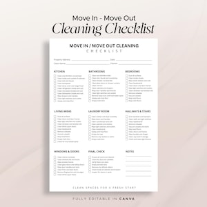 Editable Move In Move Out Cleaning Checklist | Canva Template (Digital Download)