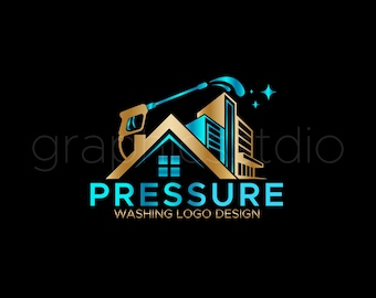 Pressure Washing Business Logo | Blue Gold Power Wash Branding Template for Cleaning Service