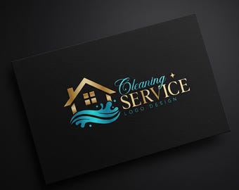 Luxury Cleaning Service Logo | Gold House and Water Splash Logo Design