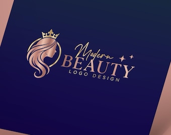 Diseño de logotipo de belleza moderna, logotipo de extensiones de cabello, plantilla de marca editable para estilistas.