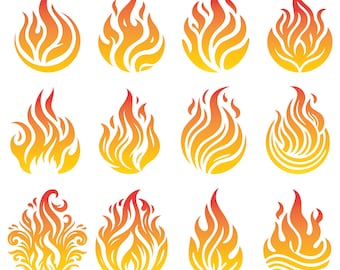 Ensemble SVG flamme feu | 12 fichiers SVG et PNG de feu | Clipart flamme
