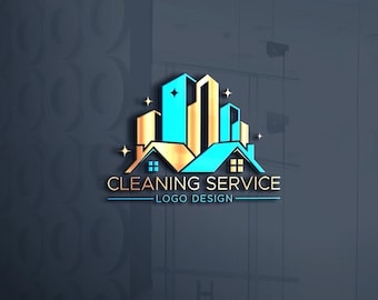 Modern Cleaning Service Logo  | Gold and Blue Cleaning Business Template | Premade Janitorial Commercial Branding