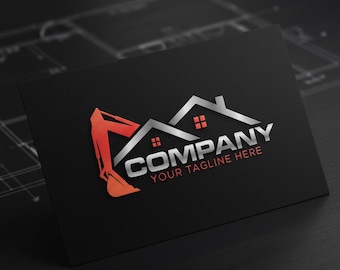 Excavator & House Roof Logo | Construction Company Branding