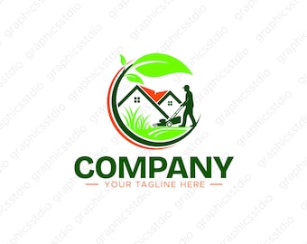 Création de Logo pour Entretien de la pelouse | Logo de tondeuse à gazon pour aménagement paysager | Image de marque d'entreprise verte