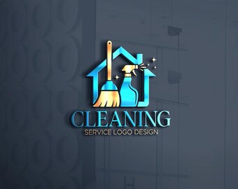 Premade Home Cleaning Service Logo | Modern Gold & Blue Housekeeping Branding