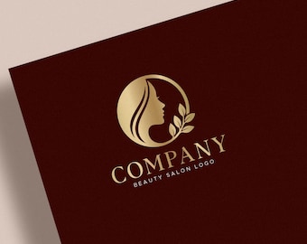Diseño de logotipo para salón de belleza de lujo / Logotipo dorado para cabello femenino / Plantilla prediseñada para marca de spa y cuidado de la piel