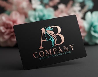 Logotipo de salón de belleza de lujo / Logotipo con monograma AB femenino / Diseño de marca prediseñado para peluquería y maquillaje