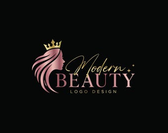 Diseño de logotipo de belleza moderna, identidad de marca femenina en oro rosa, imagen de marca para salones de peluquería.